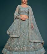 pastel green net embroidered Wedding lehenga choli