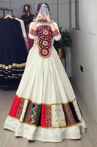 white rayon printed traditional lehenga-choli with free size upto 44