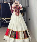 white rayon printed traditional lehenga-choli