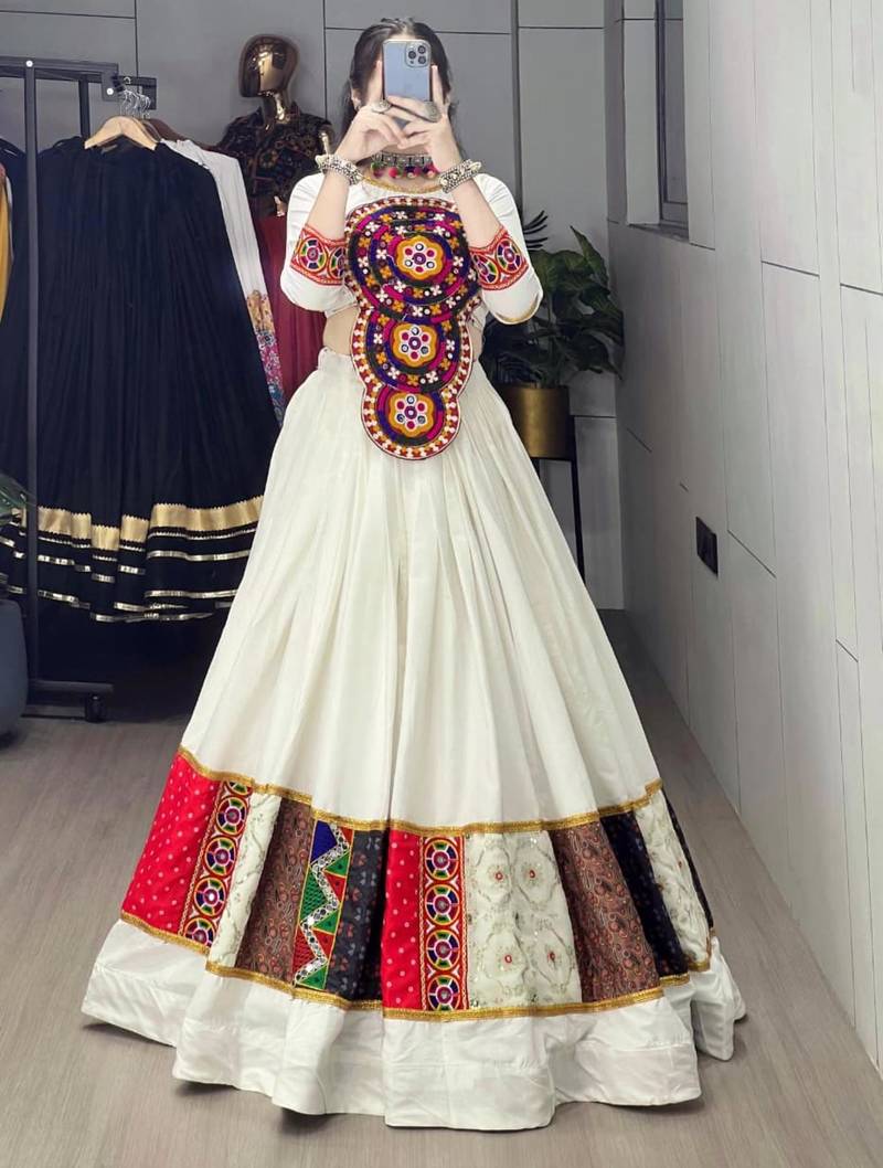 white rayon printed traditional lehenga-choli