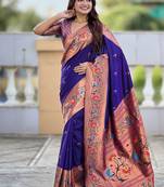 royal blue soft paithani style silk blend with zari weaving meenakari saree with blouse