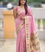 pink soft paithani style silk blend with zari weaving meenakari saree with blouse