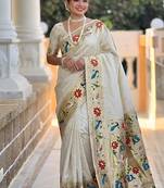 cream soft paithani style silk blend with zari weaving meenakari saree with blouse