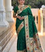green soft paithani style silk blend with zari weaving meenakari saree with blouse
