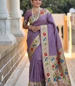 lavender soft paithani style silk blend with zari weaving meenakari saree with blouse