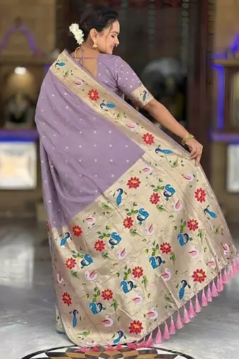 lavender soft paithani style silk blend with zari weaving meenakari saree with blouse