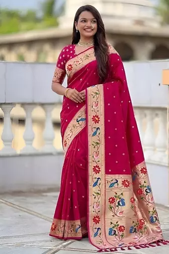 ranipink soft paithani style silk blend with zari weaving meenakari saree with blouse