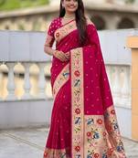 ranipink soft paithani style silk blend with zari weaving meenakari saree with blouse