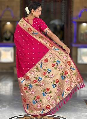 ranipink soft paithani style silk blend with zari weaving meenakari saree with blouse 2