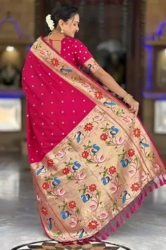 ranipink soft paithani style silk blend with zari weaving meenakari saree with blouse