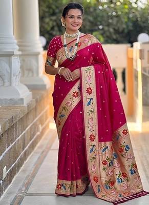 ranipink soft paithani style silk blend with zari weaving meenakari saree with blouse 3