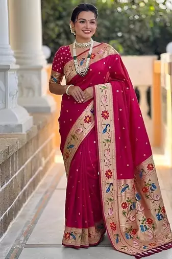 ranipink soft paithani style silk blend with zari weaving meenakari saree with blouse