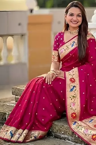 ranipink soft paithani style silk blend with zari weaving meenakari saree with blouse
