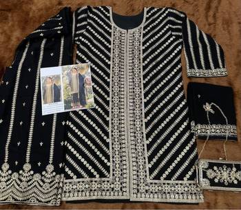 Black wedding special sequence work suit set with purse 2