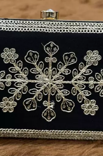Black wedding special sequence work suit set with purse