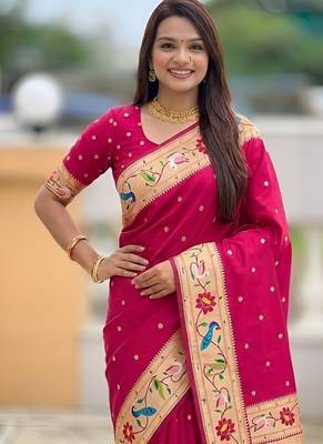 ranipink soft paithani style silk blend with zari weaving meenakari saree with blouse 5