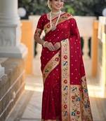 red soft paithani style silk blend with zari weaving meenakari saree with blouse