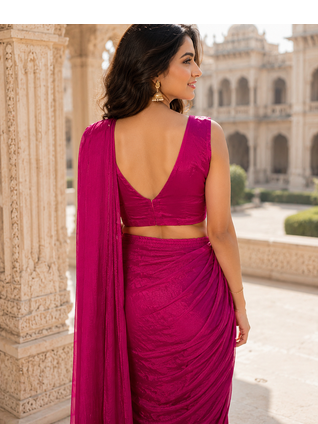 Designer Pink Fendy Silk Embroidered Ready To Wear Saree with Stitched Blouse Stitched. 4