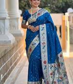 skyblue soft paithani style silk blend with zari weaving meenakari saree with blouse