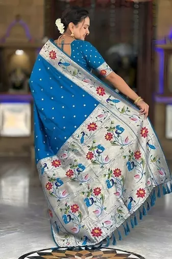 skyblue soft paithani style silk blend with zari weaving meenakari saree with blouse