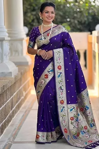 purple soft paithani style silk blend with zari weaving meenakari saree with blouse