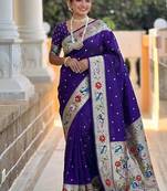 purple soft paithani style silk blend with zari weaving meenakari saree with blouse