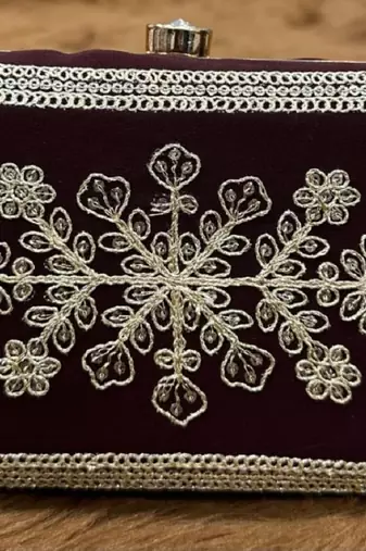 Wine wedding special sequence work suit set with purse