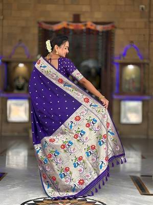 purple soft paithani style silk blend with zari weaving meenakari saree with blouse 2