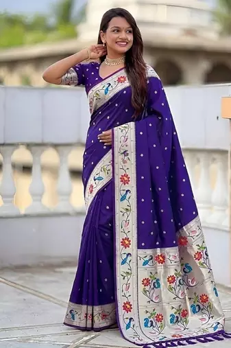 purple soft paithani style silk blend with zari weaving meenakari saree with blouse