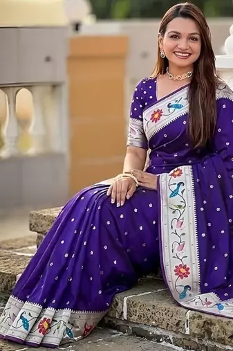 purple soft paithani style silk blend with zari weaving meenakari saree with blouse