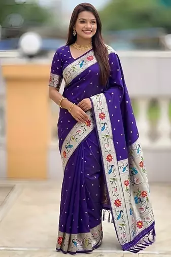 purple soft paithani style silk blend with zari weaving meenakari saree with blouse