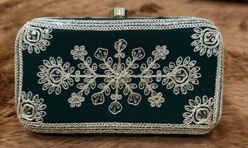 Green wedding special sequence work suit set with purse 3