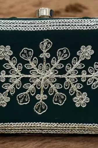 Green wedding special sequence work suit set with purse