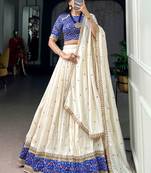 Off White Sequins Silk Festive Wear Lehenga Choli