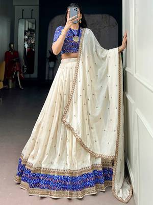 Off White Sequins Silk Festive Wear Lehenga Choli 2