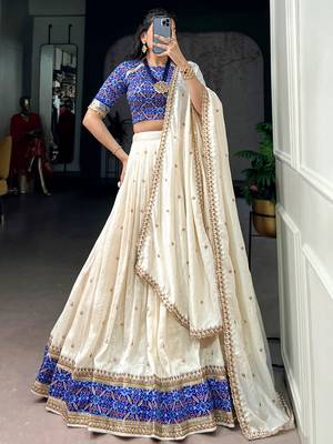 Off White Sequins Silk Festive Wear Lehenga Choli 3