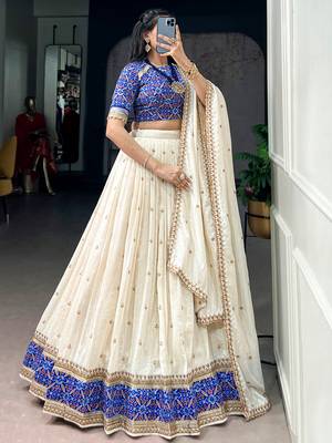 Off White Sequins Silk Festive Wear Lehenga Choli 4