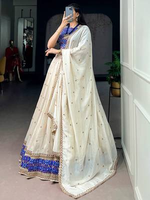 Off White Sequins Silk Festive Wear Lehenga Choli 5