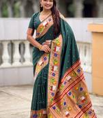 green soft paithani style silk blend with zari weaving meenakari saree with blouse