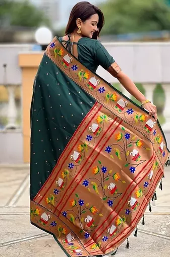 green soft paithani style silk blend with zari weaving meenakari saree with blouse