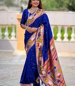 royalblue soft paithani style silk blend with zari weaving meenakari saree with blouse