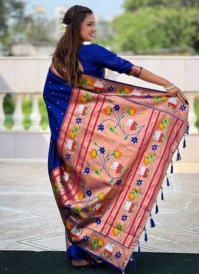 royalblue soft paithani style silk blend with zari weaving meenakari saree with blouse 2