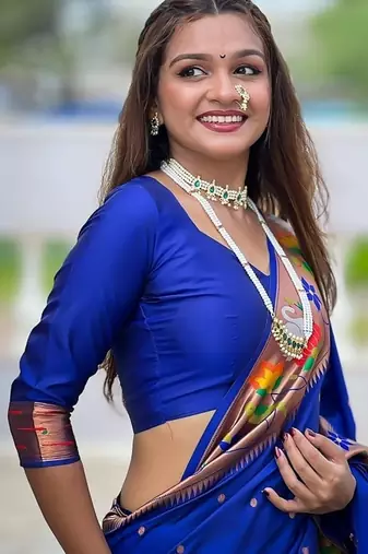 royalblue soft paithani style silk blend with zari weaving meenakari saree with blouse