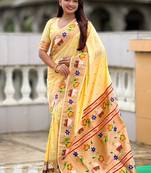 cream soft paithani style silk blend with zari weaving meenakari saree with blouse
