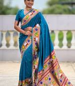firozi soft paithani style silk blend with zari weaving meenakari saree with blouse