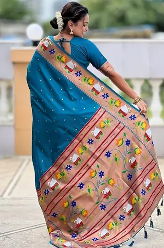 firozi soft paithani style silk blend with zari weaving meenakari saree with blouse
