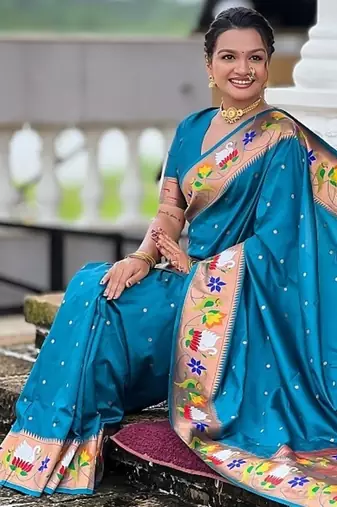 firozi soft paithani style silk blend with zari weaving meenakari saree with blouse
