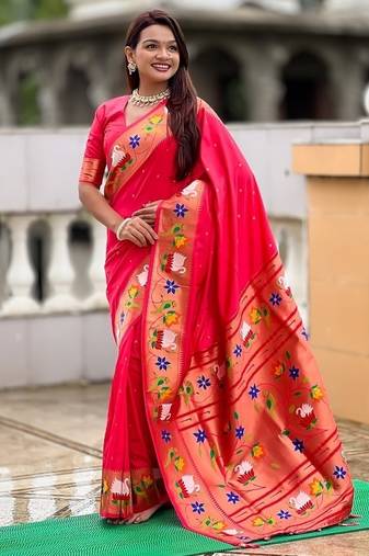gajari soft paithani style silk blend with zari weaving meenakari saree with blouse