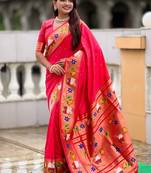 gajari soft paithani style silk blend with zari weaving meenakari saree with blouse
