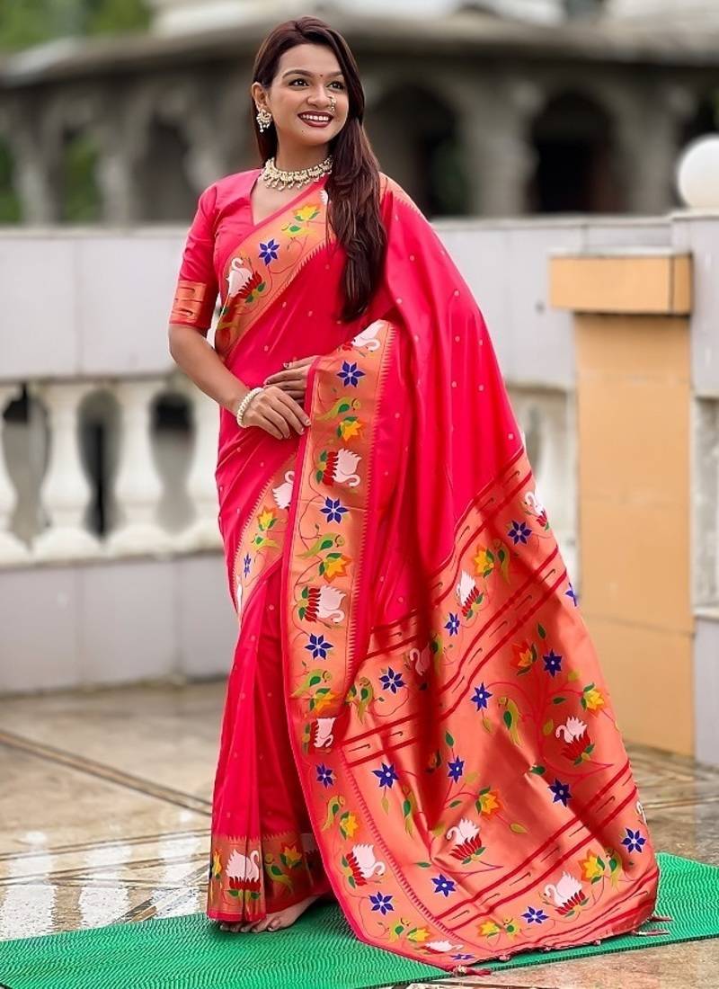 gajari soft paithani style silk blend with zari weaving meenakari saree with blouse